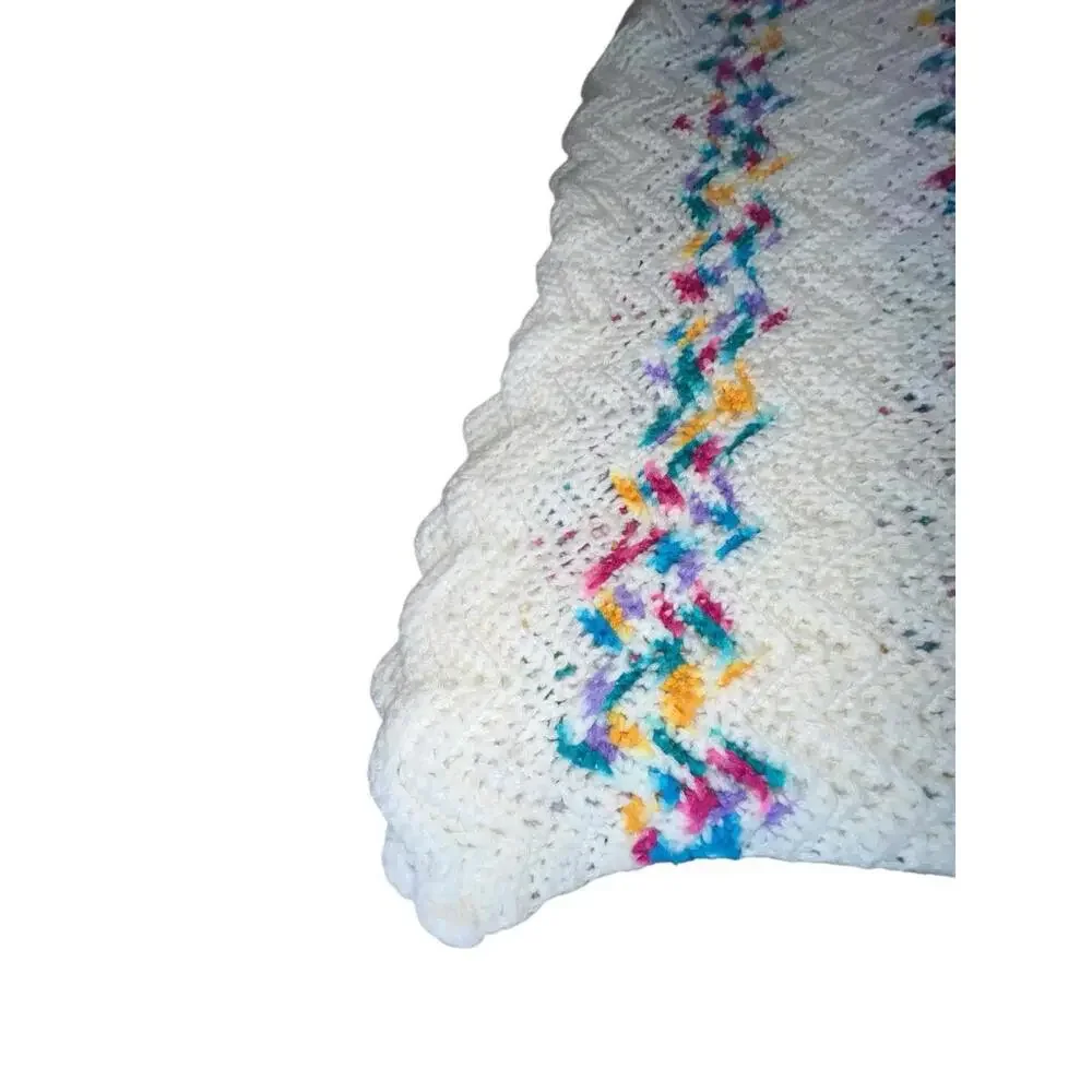Vintage Handmade Crochet‎ Zig Zag Ripple Afghan Blanket 70x40